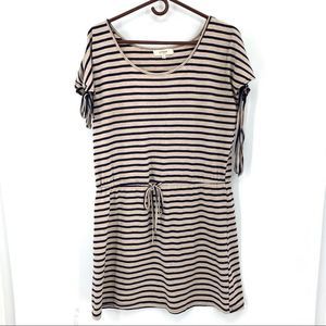 Umgee Striped Short Sleeve Drawstring Waist Shift Dress Sz Large